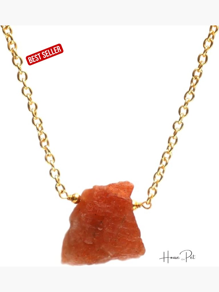 Raw Sunstone Crystal Pendant Necklace 18" Gold Plated Hypoallergenic Statement